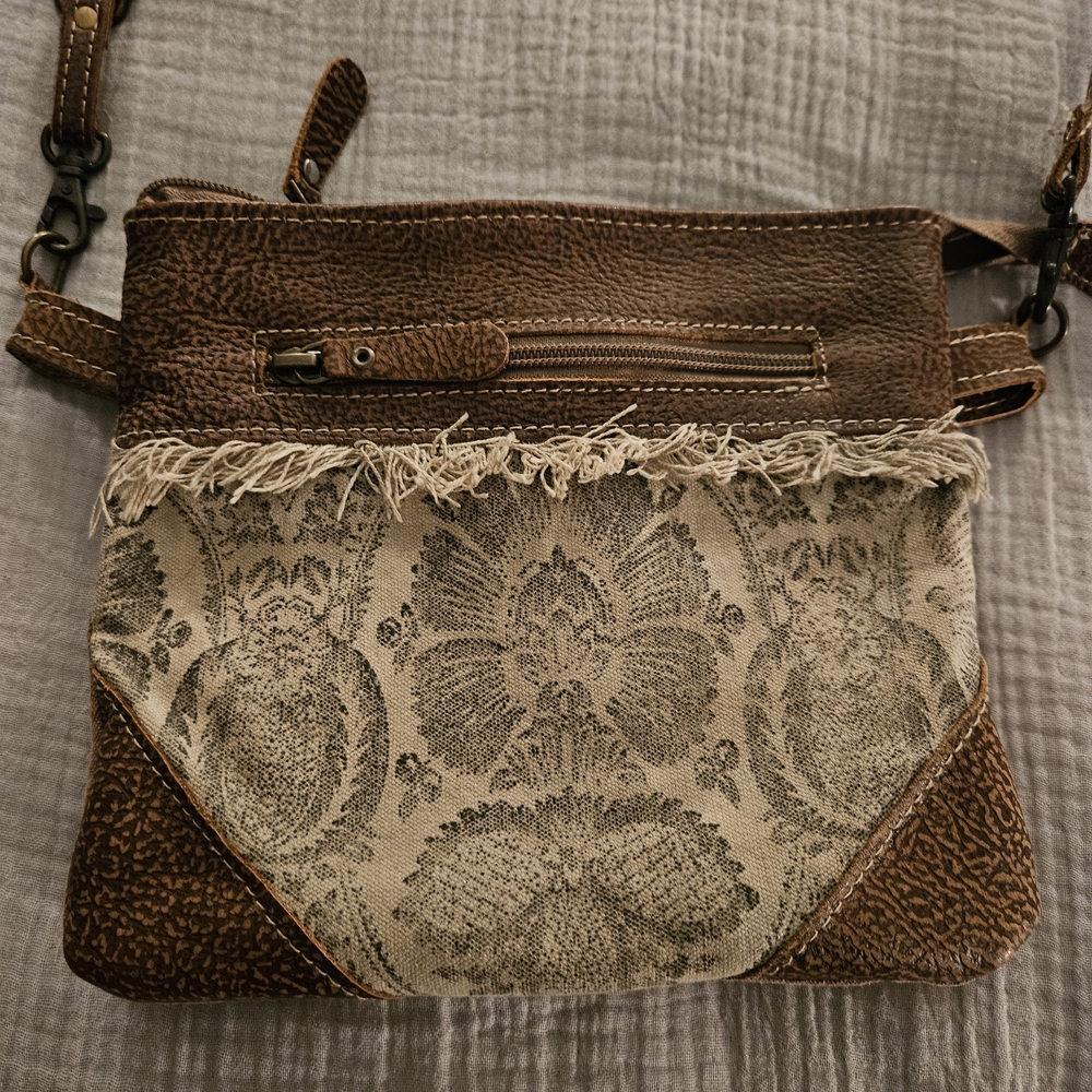 Myra Bag Brown and Cream Patterned Crossbody